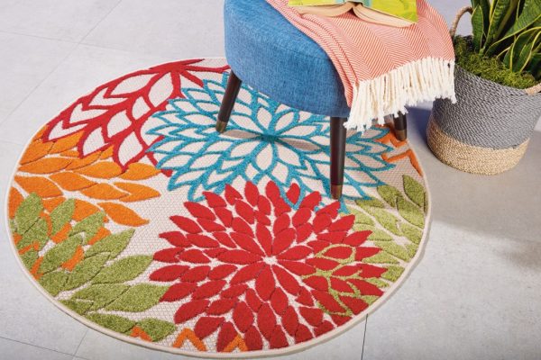 4?Round Green Floral Indoor Outdoor Area Rug - Image 4