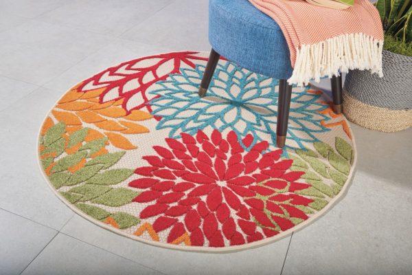 4?Round Green Floral Indoor Outdoor Area Rug - Image 5