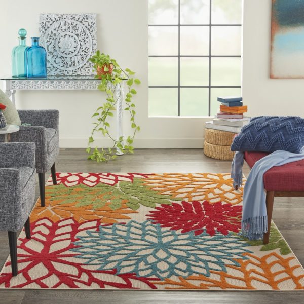 5?x 8?Green Floral Indoor Outdoor Area Rug - Image 4