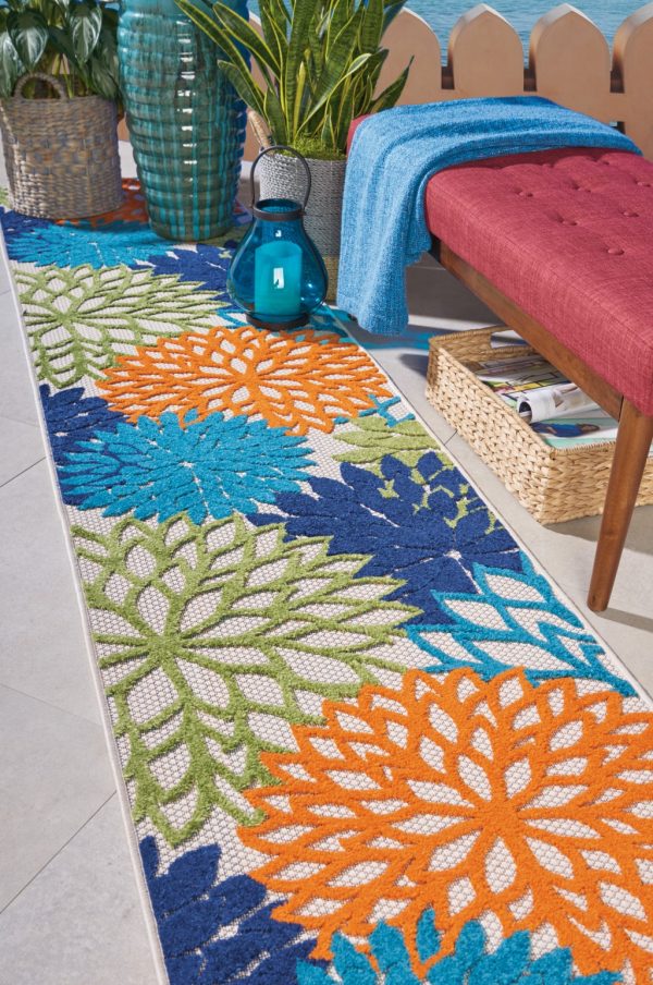 2?x 10' Orange Floral Outdoor Runner Rug - Image 5