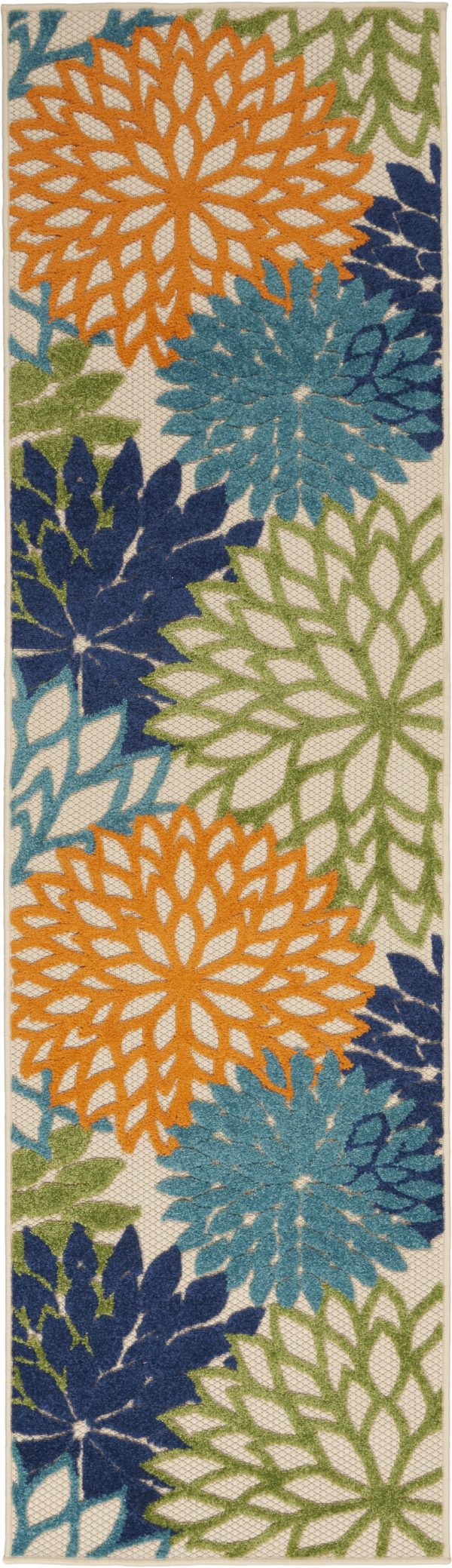 2?x 8' Orange Floral Outdoor Runner Rug