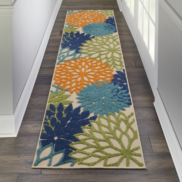 2?x 8' Orange Floral Outdoor Runner Rug - Image 4