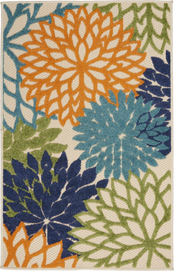 3?x 4' Orange Floral Outdoor Area Rug