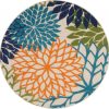 5?Round Orange Floral Outdoor Area Rug