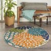 5?Round Orange Floral Outdoor Area Rug - Image 4