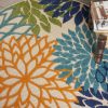 5?Round Orange Floral Outdoor Area Rug - Image 5