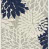 2?x 10?Ivory and Navy Indoor Outdoor Runner Rug