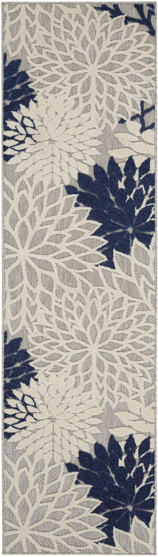 2?x 8?Ivory and Navy Indoor Outdoor Runner Rug