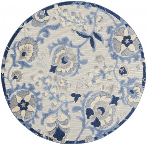 5?Round Blue and Gray Indoor Outdoor Area Rug