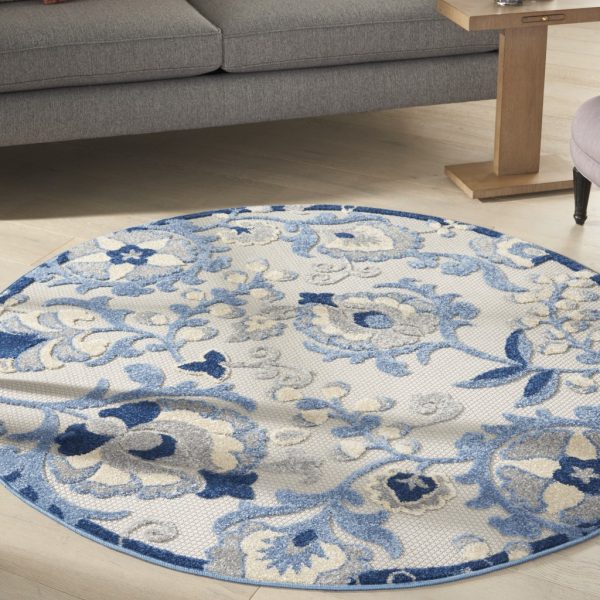 5?Round Blue and Gray Indoor Outdoor Area Rug - Image 2