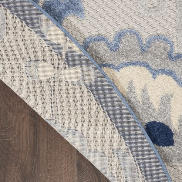 5?Round Blue and Gray Indoor Outdoor Area Rug - Image 3