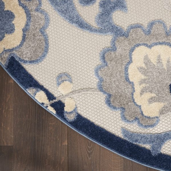 5?Round Blue and Gray Indoor Outdoor Area Rug - Image 4