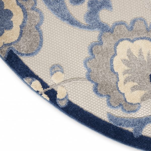 5?Round Blue and Gray Indoor Outdoor Area Rug - Image 5