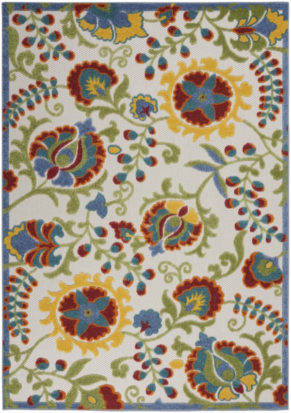 5?x 8?Ivory Multi Floral Indoor Outdoor Area Rug