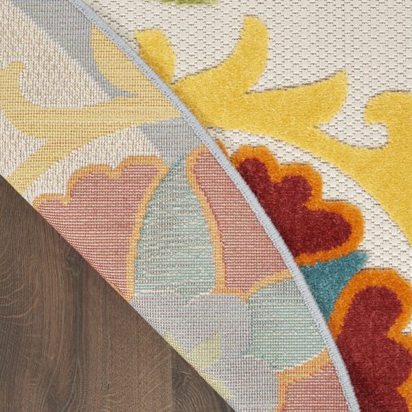5?Round Ivory Multi Floral Indoor Outdoor Area Rug - Image 3