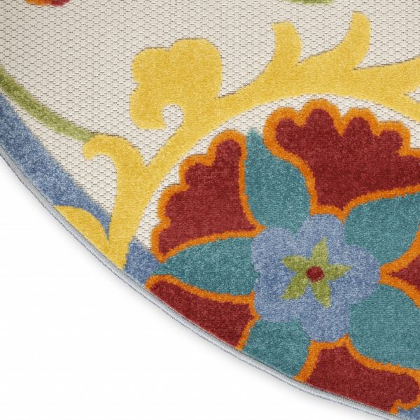 5?Round Ivory Multi Floral Indoor Outdoor Area Rug - Image 5
