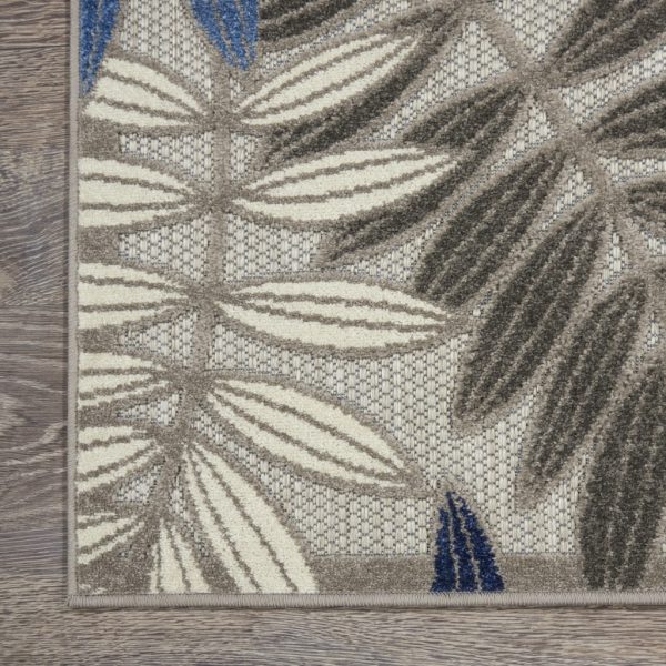 2?x 10?Gray and Blue Leaves Indoor Outdoor Runner Rug - Image 2