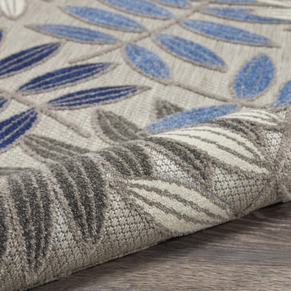2?x 10?Gray and Blue Leaves Indoor Outdoor Runner Rug - Image 3