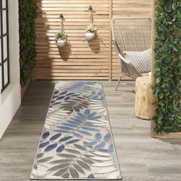 2?x 10?Gray and Blue Leaves Indoor Outdoor Runner Rug - Image 5