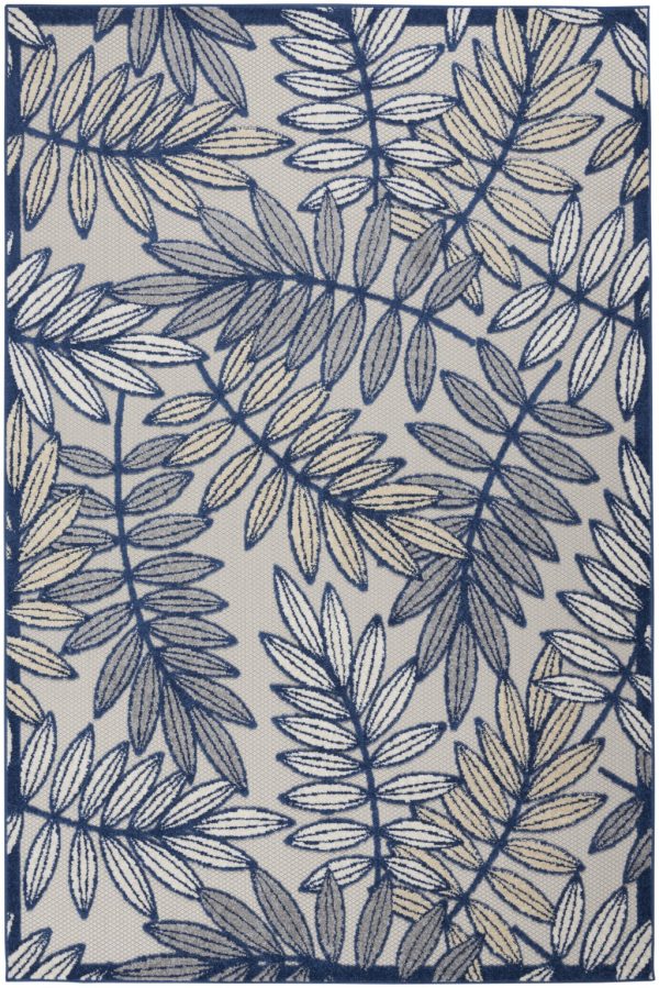 4?x 6' Ivory and Navy Leaves Indoor Outdoor Area Rug
