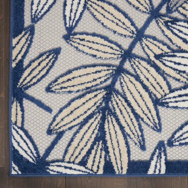 4?x 6' Ivory and Navy Leaves Indoor Outdoor Area Rug - Image 2