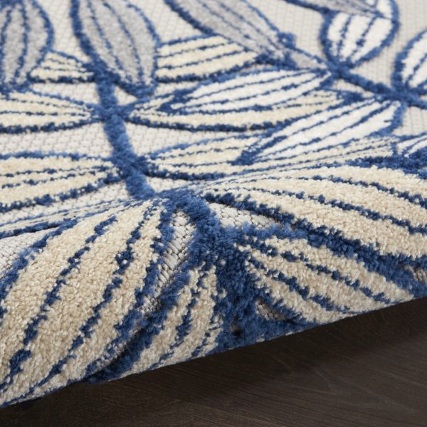 4?x 6' Ivory and Navy Leaves Indoor Outdoor Area Rug - Image 3