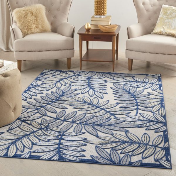 4?x 6' Ivory and Navy Leaves Indoor Outdoor Area Rug - Image 4