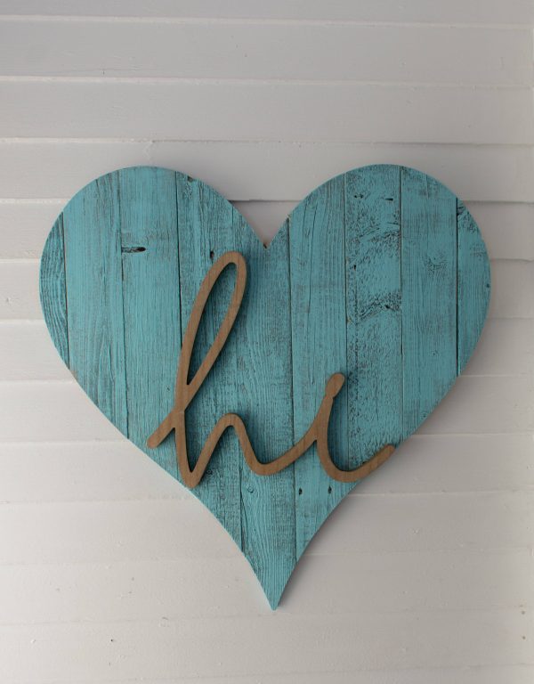 24" Rustic Farmhouse Turquoise Large Wooden Heart - Image 4
