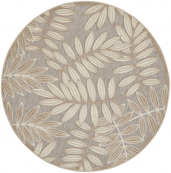 4?Round Natural Leaves Indoor Outdoor Area Rug