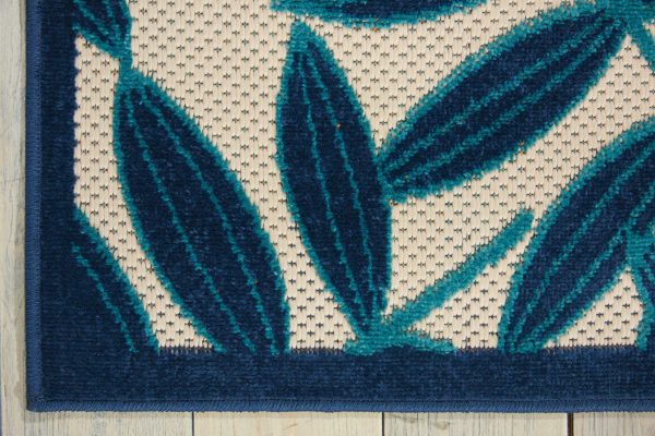 5?x 8?Navy and Beige Leaves Indoor Outdoor Area Rug - Image 2