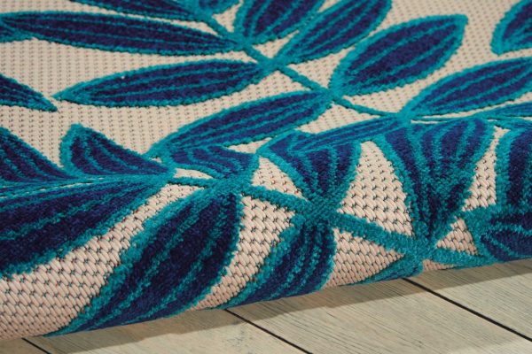 5?x 8?Navy and Beige Leaves Indoor Outdoor Area Rug - Image 3