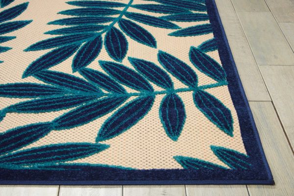 5?x 8?Navy and Beige Leaves Indoor Outdoor Area Rug - Image 5