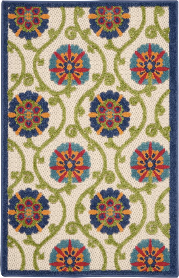 3?x 4?Blue Floral Vines Indoor Outdoor Area Rug