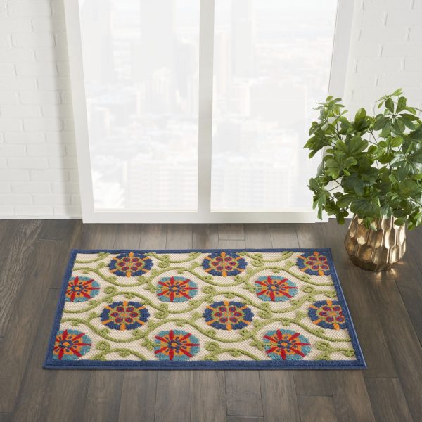 3?x 4?Blue Floral Vines Indoor Outdoor Area Rug - Image 4