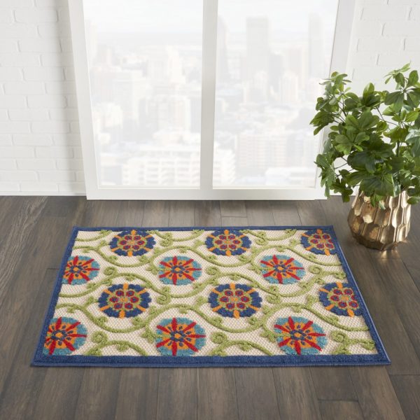3?x 4?Blue Floral Vines Indoor Outdoor Area Rug - Image 5