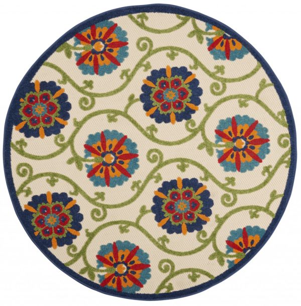 4?Round Blue Vines Indoor Outdoor Area Rug