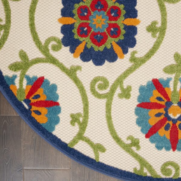 4?Round Blue Vines Indoor Outdoor Area Rug - Image 2