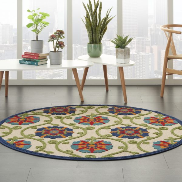 4?Round Blue Vines Indoor Outdoor Area Rug - Image 4