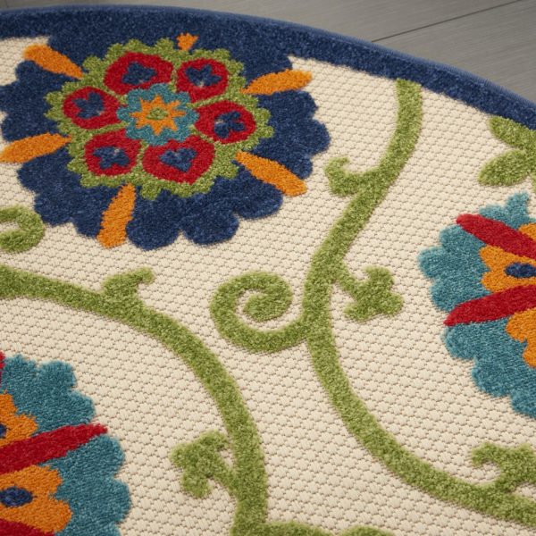 4?Round Blue Vines Indoor Outdoor Area Rug - Image 5