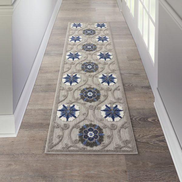 2?x 8?Gray and Blue Indoor Outdoor Runner Rug - Image 4