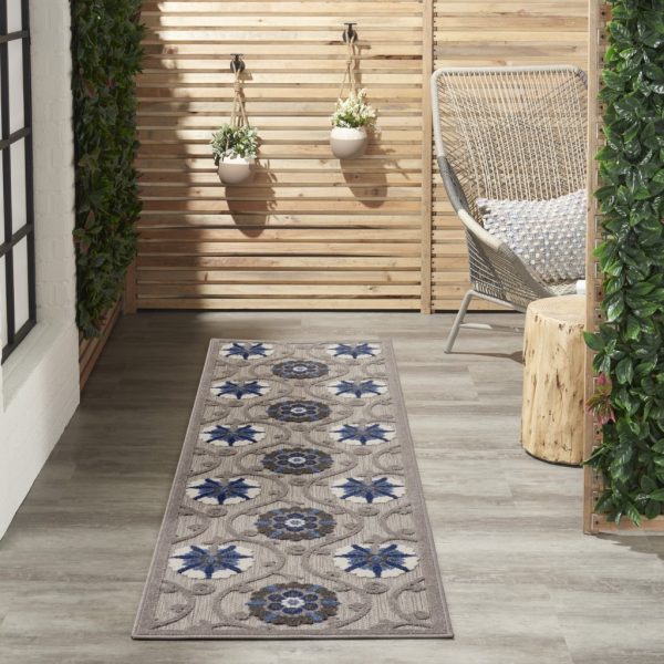 2?x 8?Gray and Blue Indoor Outdoor Runner Rug - Image 5