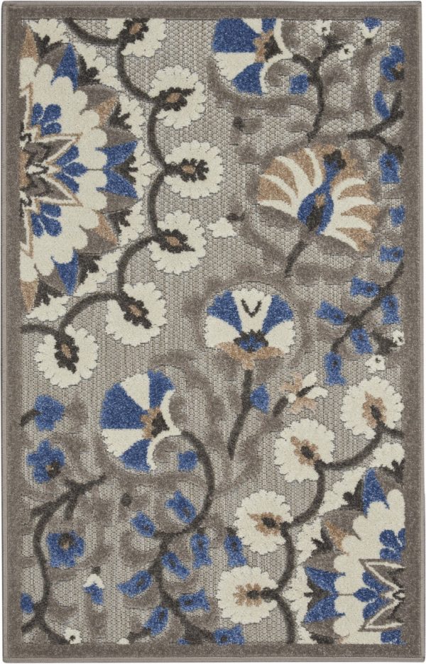3?x 4?Gray and Blue Vines Indoor Outdoor Area Rug