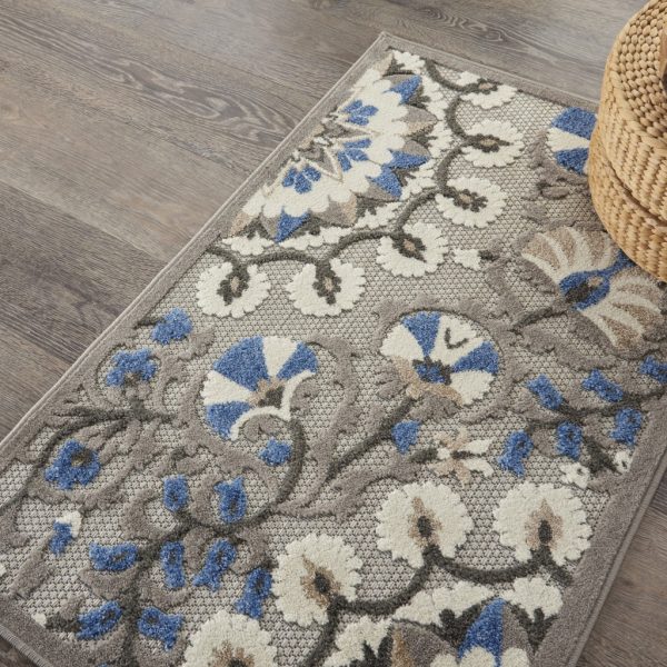 3?x 4?Gray and Blue Vines Indoor Outdoor Area Rug - Image 5