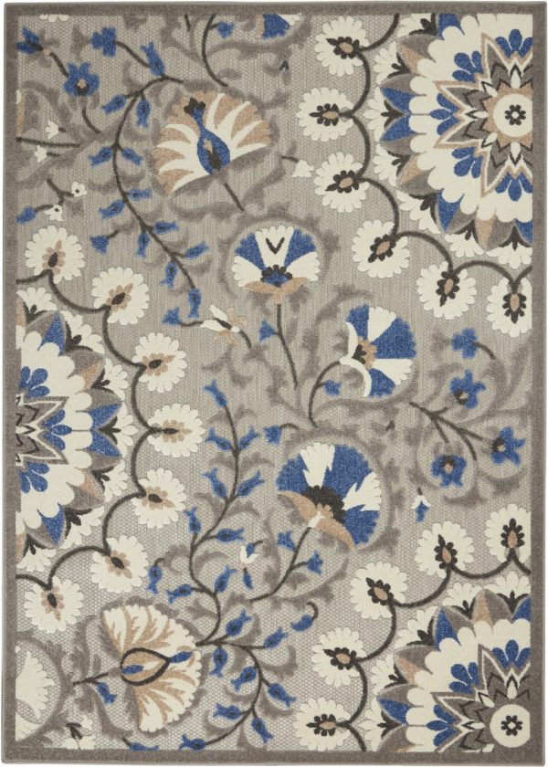 5?x 8?Gray and Blue Vines Indoor Outdoor Area Rug