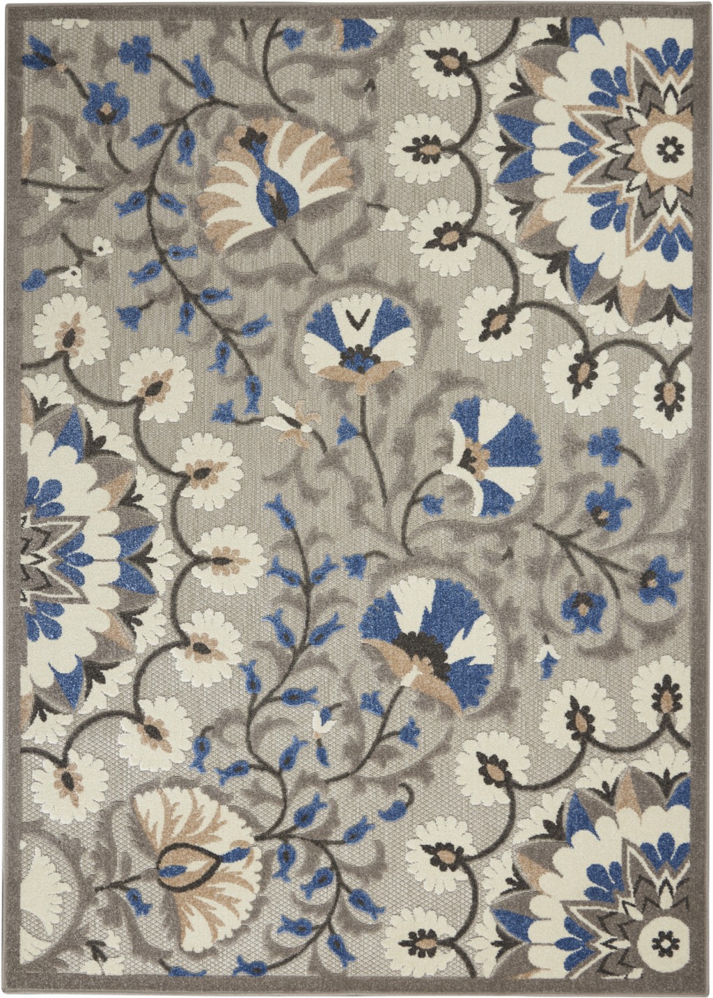 5?x 8?Gray and Blue Vines Indoor Outdoor Area Rug