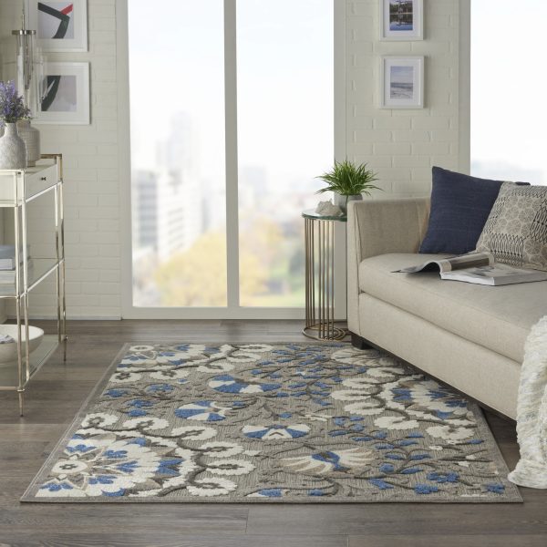 5?x 8?Gray and Blue Vines Indoor Outdoor Area Rug - Image 4