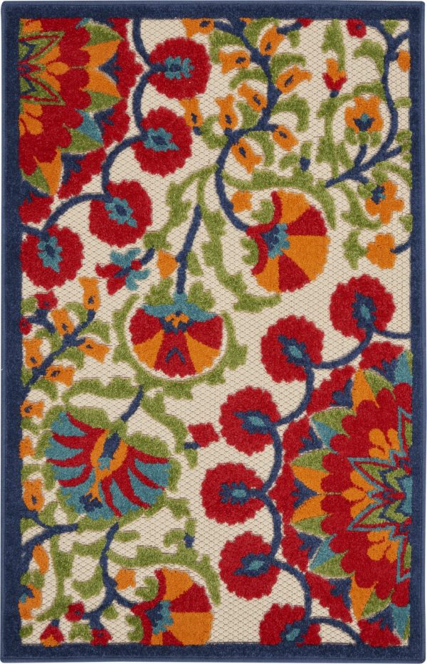 3?x 4' Red and Multicolor Indoor Outdoor Area Rug