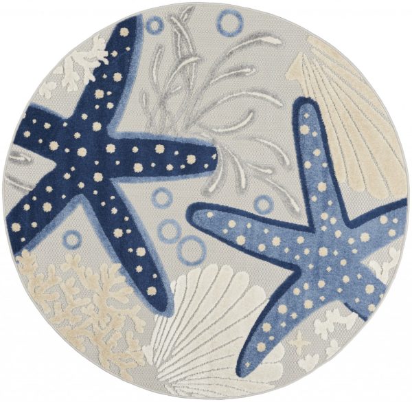 4?Round Blue and Gray Indoor Outdoor Area Rug