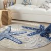 4?Round Blue and Gray Indoor Outdoor Area Rug - Image 2