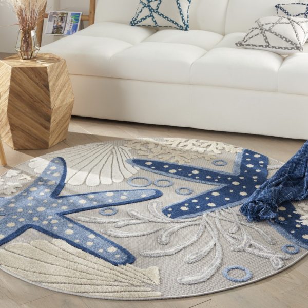 4?Round Blue and Gray Indoor Outdoor Area Rug - Image 2